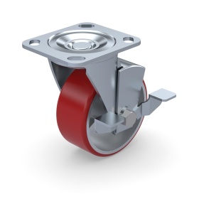Колесо поворотное с тормозом D120 мм, платформа 114x100, креп. 85x72 мм, 280 кг