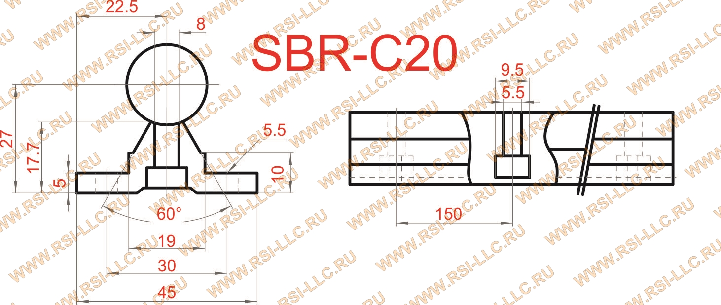 Чертеж рельсовой направляющей SBR-C20
