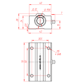 Чертёж удлиненного опорного модуля для вала 12 мм