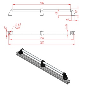 Чертёж: алюминиевая дверная ручка DH28-L750-E2-C1