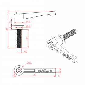 Чертёж ручки с фиксатором М10х40 мм