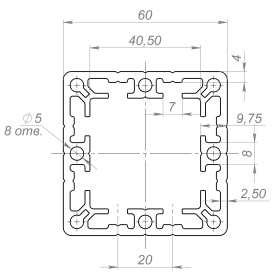 Чертеж телескопического профиля 60х60