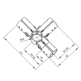 Чертёж: Кронштейн RSI‑DF3B для соединения 4 труб ø28 мм