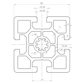 OB-6060S10-HEAVY-BP | Профиль 60х60 мм. Паз 10 мм усиленный (Без покрытия) изображение 1