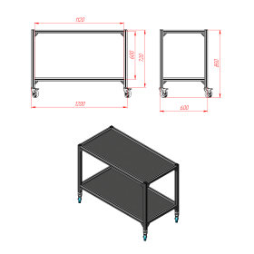 RSI-1008-600х1200х850-2 | Стойка подкатная 600х1200х850 2 полки изображение 3