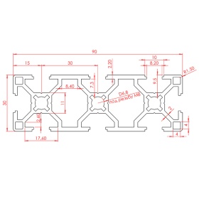 Чертеж алюминиевого станочного профиля 30х90 мм