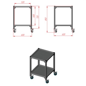Чертёж стойки подкатной 600х600х850 с двумя полками
