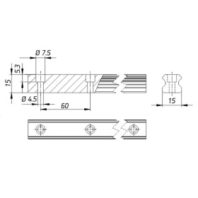 Чертеж профильного стального рельса 15 мм арт. TRH15