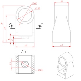 Чертёж: артикул HB-D28-СENTER, Центральный кронштейн для ручек из трубы D28