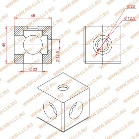 Чертеж трехстороннего кубического соединителя, арт. 2073, к станочным профилям 45х45