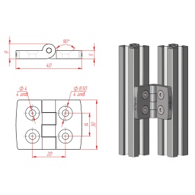 Эскиз петли 3012-GRAY для профилей 20х20 мм
