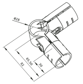 Чертёж: кронштейн DF2B, вид крепёжных мест и направлений труб Ø28 мм