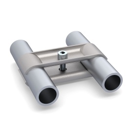 RSI‑FH1001B — модульный металлический соединитель трубы D28 тип B, цинковое покрытие, для параллельного соединения двух круглых труб Ø28 мм