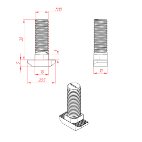 Чертеж Т-Болт М10х30