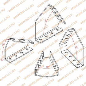 Схематичный чертеж комплекта угловых опор для установки лестницы из профиля 40х160 под углом 45 градусов