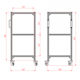 Чертёж подкатной стойки 600х600 (3 полки)