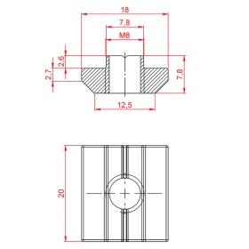 Чертёж  Нержавеющий пазовый сухарь М8, паз 8/10 серии 40/45/50