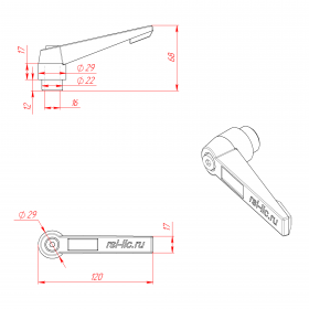 Чертёж ручки с фиксатором и внутренней резьбой М16