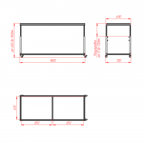 Чертеж передвижного стола 1800х700 с регулировкой высоты