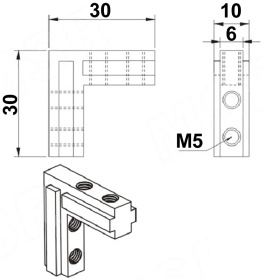Чертеж углового соединителя, профиль с пазом 6 мм