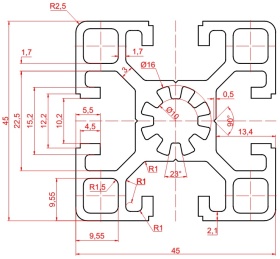 OB-4545-RAL2004 | Профиль 45х45 мм. Паз 10 мм (Оранжевый) изображение 1