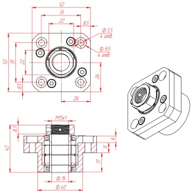 Чертёж FK-15 | Фиксирующая фланцевая подшипниковая опора D15 мм