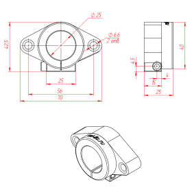 Чертёж горизонтального держателя вала 25 мм