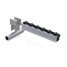 Схема крепления: Элемент для крепления круглой трубы к роликовой направляющей.