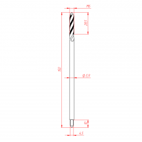 Чертёж удлиненного метчика М6