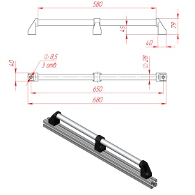Чертёж: Ручка дверная D28 (650 мм), артикул DH28-L650-E2-C1