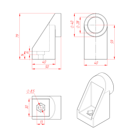 Чертёж концевого кронштейна для ручек из алюминиевой трубы