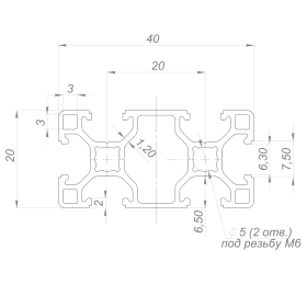OB-2040-L | Профиль 20х40 мм. Паз 6 мм (Анодированный) изображение 1