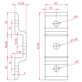 Чертеж кронштейна на 2 стороны, к профилям серии 20