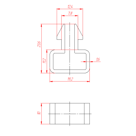 Чертёж кабельной клипсы 8х16 мм для профиля 40 серии с пазом 8 мм