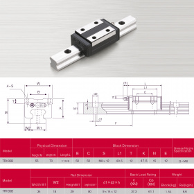 чертеж бесфланцевой каретки TRH35 / HGH35
