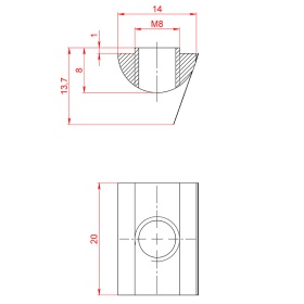 Чертеж сухаря с пружинкой М8 паз 8 серия 40