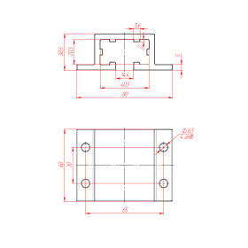 Чертёж слайдера арт. S-3S-DF-2040-TYPE2 для профилей 20х40 мм