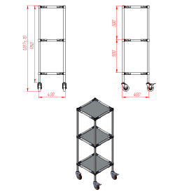 Чертеж подкатная тележка 400х400х1300-3