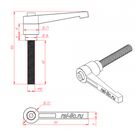 Чертёж ручки-фиксатора М10х60 мм