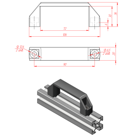 Чертёж ручки алюминиевой 90 мм для конструкционных профилей
