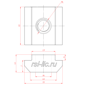Чертеж пазового сухаря М4, для паза 6 мм, к профилям серии 20