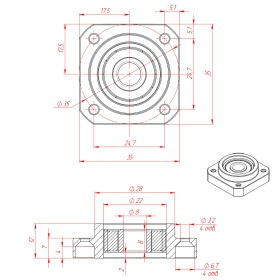 Эскиз: Плавающая фланцевая подшипниковая опора FF-10 с посадкой для вала D8 мм