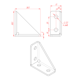 Чертёж усиленного углового соединителя для профилей 20х40