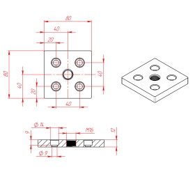 Чертёж опоры 7005-AL-Slot8-M16