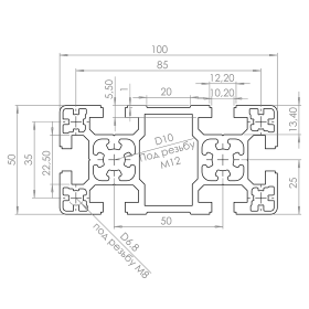 OB-50100-RAL9005 | Профиль 50х100 мм. Паз 10 мм (Черный) изображение 1
