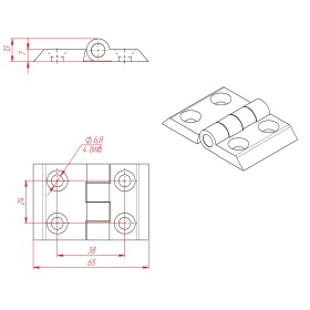 Чертёж алюминиевого дверного шарнира арт. 3154