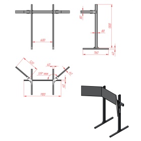 Технический чертеж триплскрина из конструкционного профиля с точными геометрическими параметрами