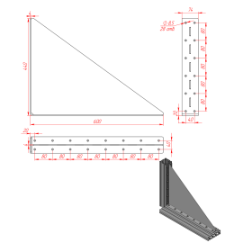 Большой стальной уголок 440х600 мм с ребром жесткости 4 мм чертеж