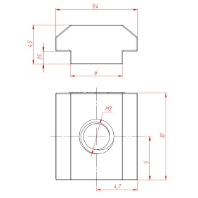 Чертеж пазового сухаря М3 паз 6 мм