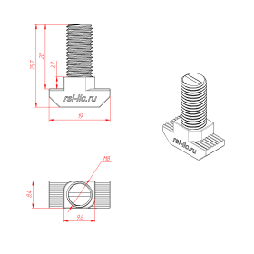 Чертеж - Болт Т-образный (Т-Болт) М8х20 (3842528715)